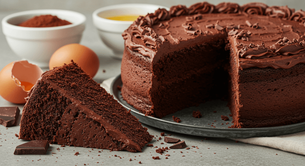 Wegmans Ultimate Chocolate Cake Recipe slice on a plate.