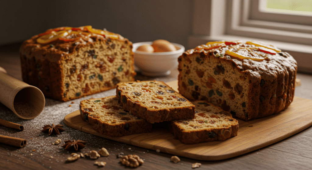 Traditional Claxton fruit cake baked at home.
