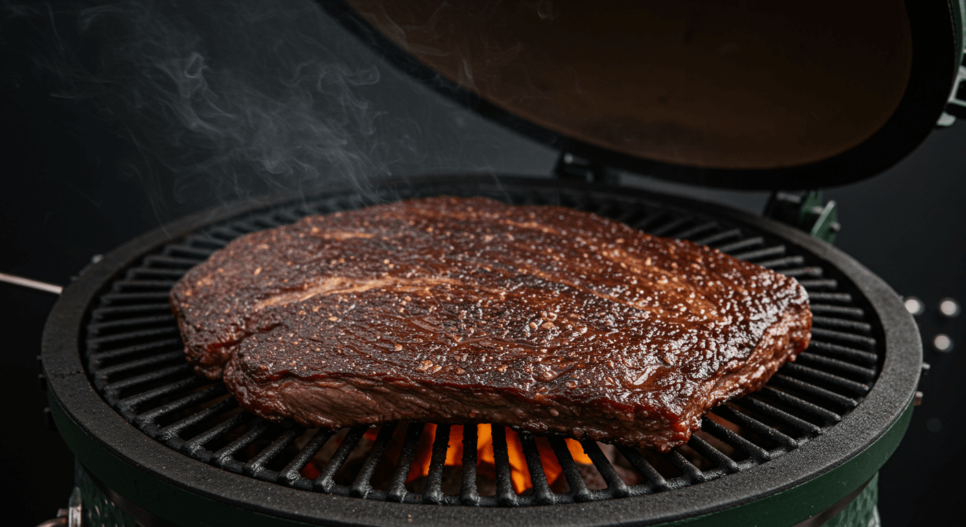 Smoked beef brisket on Big Green Egg grill