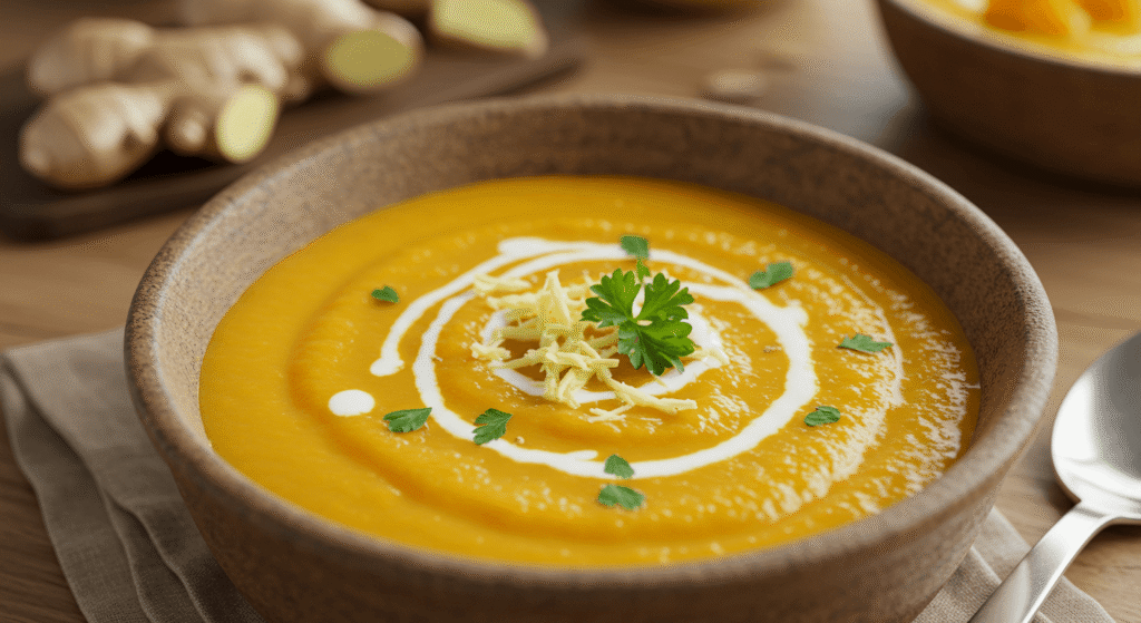 Hearty gluten and dairy free chicken soup served in a rustic bowl