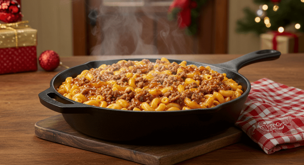 Bowl of Kraft Mac and Cheese mixed with ground beef
