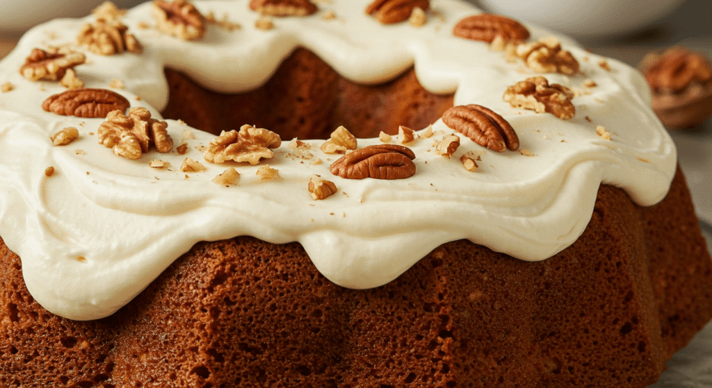 Sliced carrot Bundt cake showing tender crumb and spices