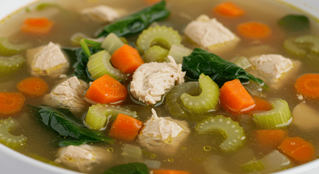 Bariatric diet-friendly miso soup with tofu and scallions.