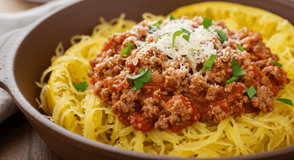 Spaghetti Squash Recipes with Ground Beef and marinara sauce
