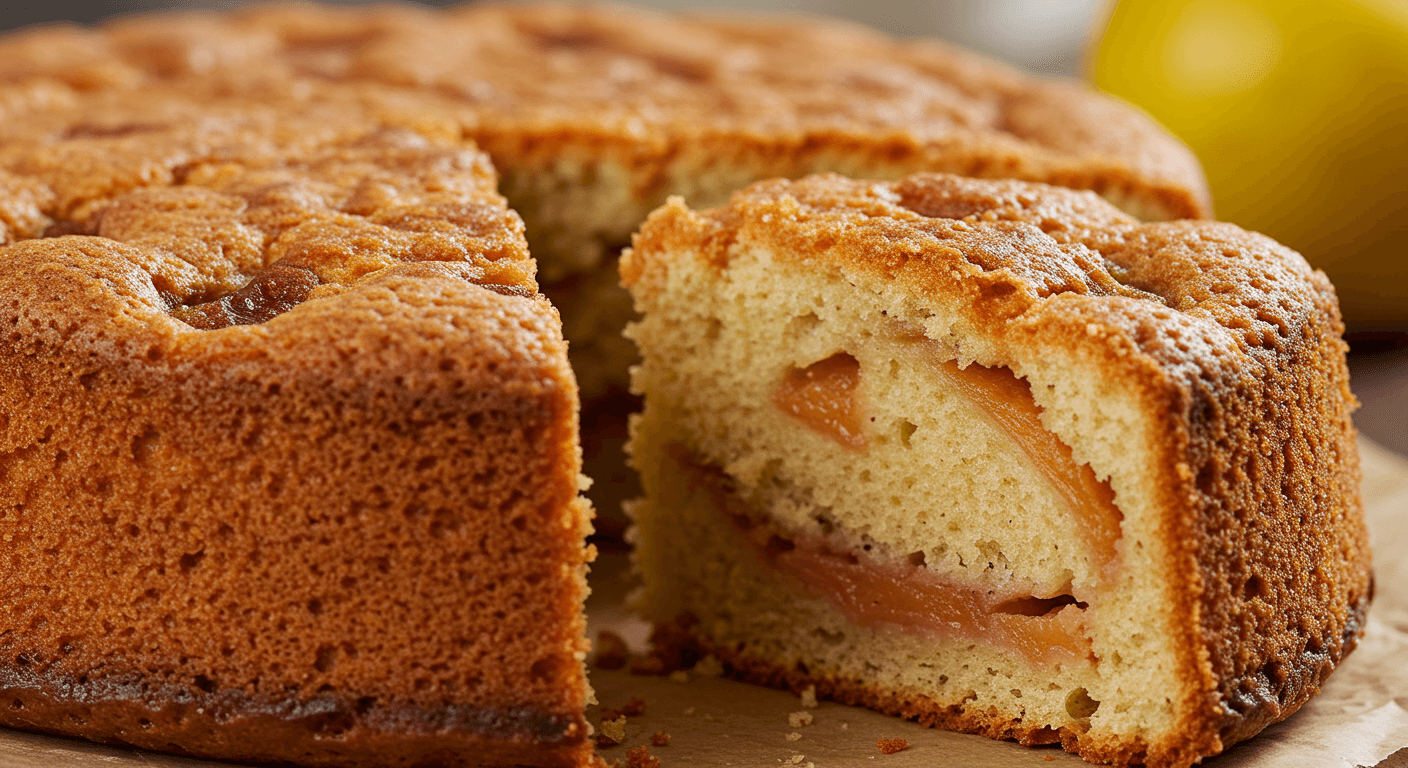 Quince cake recipe featuring poached quince slices on top