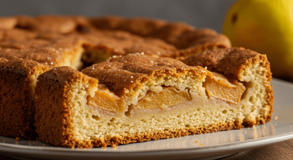 Mediterranean-inspired fragrant quince cake dusted with powdered sugar