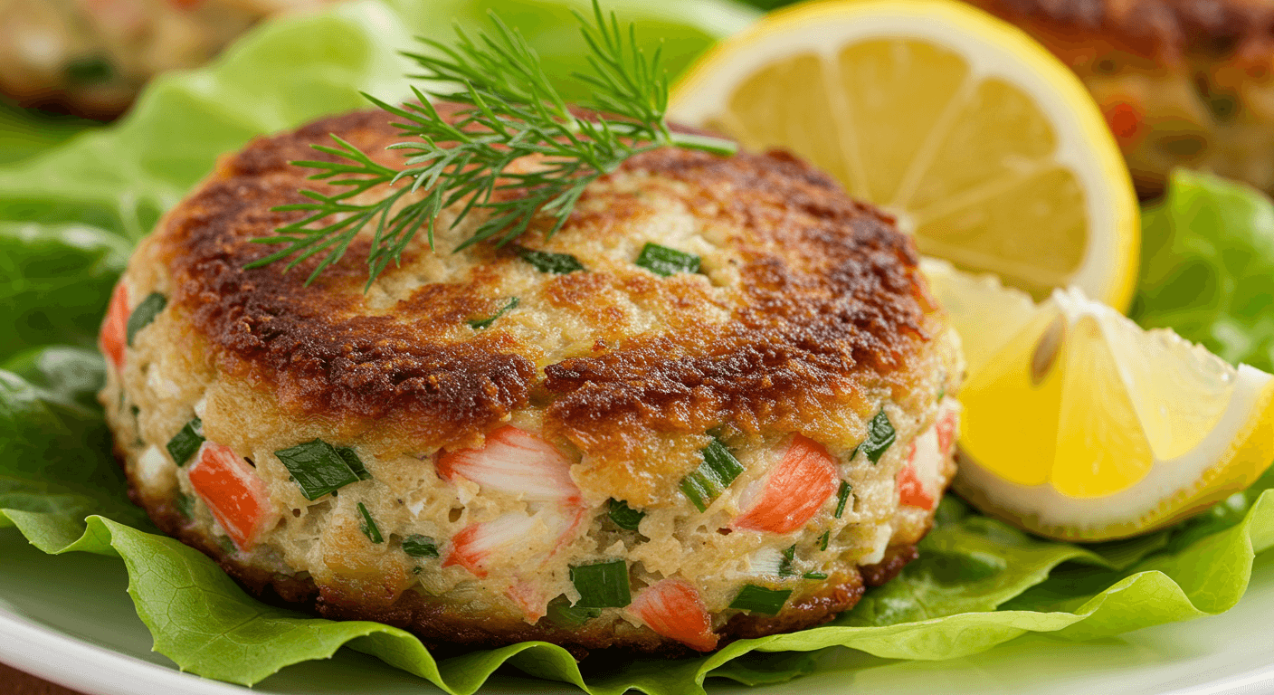 Homemade Chicken of the Sea crab cakes served with lemon wedges